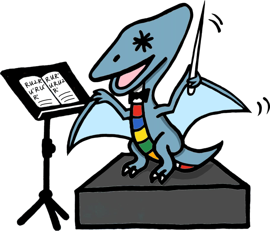 Beaty the pterosaur conducting with a baton